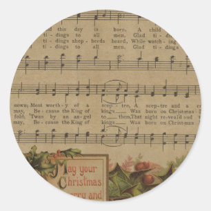 Sticker Rond Vacances vintages de feuille de musique de Noël