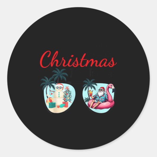 Sticker Rond Vacation Christmas In June Sungles Santa Flamingo (Devant)