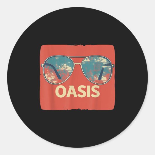 Sticker Rond Vacation Sungles With Cool Oasis Statement (Devant)