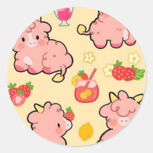 Sticker Rond Vache à la citronnelle aux fraises de Kawaii