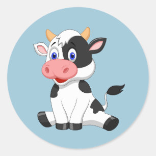 Sticker Rond Vache Animée mignonne
