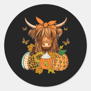Sticker Rond Vache Automne Et Citrouille Automne Thanksgiving