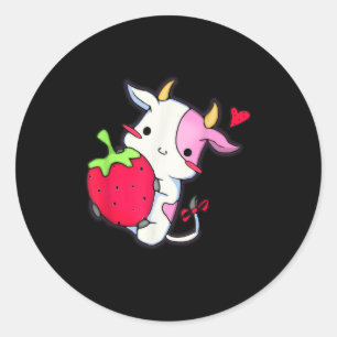 Sticker Rond Vache aux fraises cuites - adorable vache rose Kaw