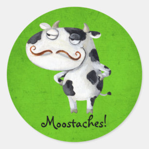 Sticker Rond Vache avec des moustaches