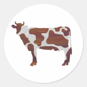 Sticker Rond Vache Brown et blanche Silhouette