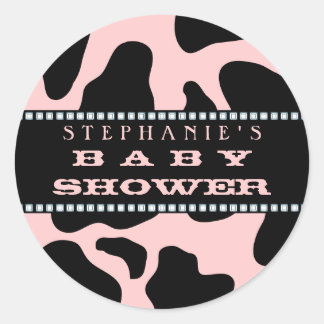 Sticker Rond Vache Cacher Imprimer Cowgirl rose Bébé Douche Sti