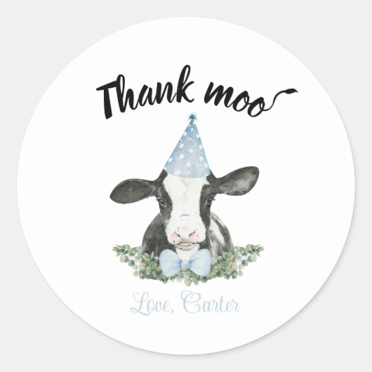 Sticker Rond Vache casquette Blue Party avec vache Imprimer Inv (Devant)