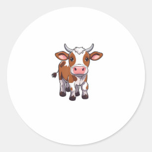 Sticker Rond Vache charmante au dessin