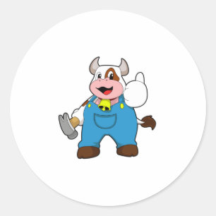 Sticker Rond Vache comme artisan avec marteau