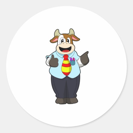 Sticker Rond Vache comme enseignant avec Cravate (Devant)