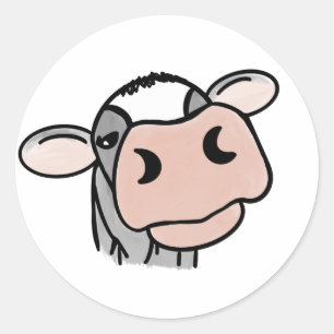 Sticker Rond vache de dessin animé noir blanc rose baiser gris