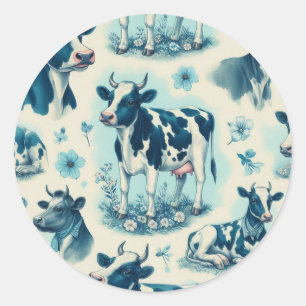 Sticker Rond Vache de ferme vintage sans joint