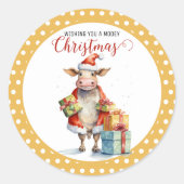 Sticker Rond Vache de Noël jeu de mots (Devant)