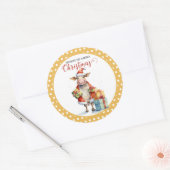 Sticker Rond Vache de Noël jeu de mots (Enveloppe)