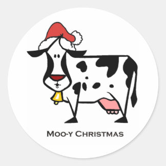 Sticker Rond Vache de Noël mignonne