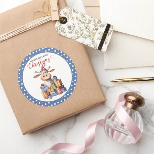Sticker Rond Vache de Noël Pun (Cadeaux)