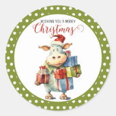 Sticker Rond Vache de Noël Pun  (Devant)
