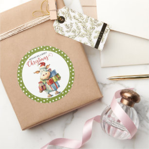 Sticker Rond Vache de Noël Pun 