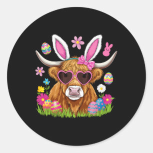 Sticker Rond Vache de Pâques mignonne Lapin de Pâques Farmer Fe