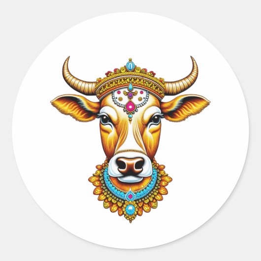 Sticker Rond Vache décorée pongée (Devant)