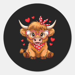 Sticker Rond Vache des Highlands Saint-Valentin Cœurs drôles Sa