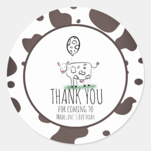 Sticker Rond Vache Doodle Ferme Animaux Anniversaire Merci C