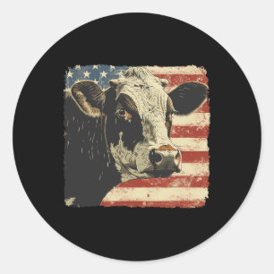 Sticker Rond Vache Drapeau États-Unis 4 Juillet Hommes Femmes