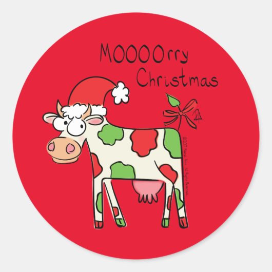 Sticker Rond Vache Drôle Caricature Noël (Devant)