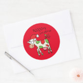 Sticker Rond Vache Drôle Caricature Noël (Enveloppe)