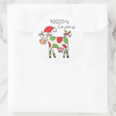 Sticker Rond Vache Drôle Caricature Noël (Sac)