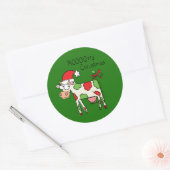 Sticker Rond Vache Drôle Caricature Noël (Enveloppe)