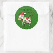 Sticker Rond Vache Drôle Caricature Noël (Sac)