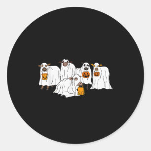 Sticker Rond Vache Drôle Fantôme Halloween Fermier Friandise ou