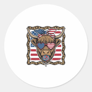 Sticker Rond Vache écossaise patriotique Graphique de drapeau v