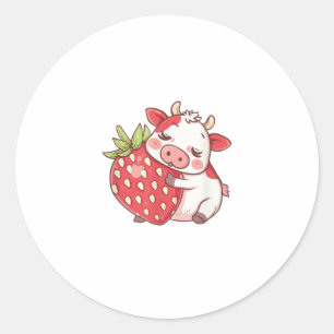 Sticker Rond Vache Et Fraise
