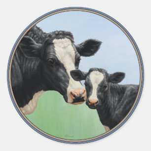 Sticker Rond Vache et veau Holstein
