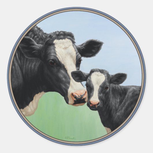 Sticker Rond Vache et veau Holstein (Devant)