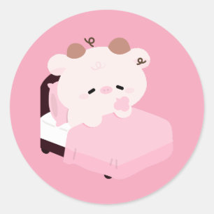 Sticker Rond Vache fatiguée mignonne