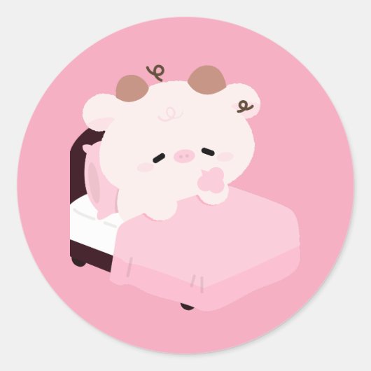 Sticker Rond Vache fatiguée mignonne (Devant)