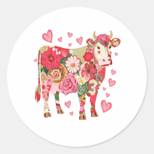 Sticker Rond Vache florale, Vache mignonne Design (Devant)