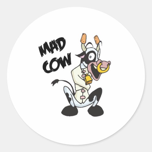 Sticker Rond vache folle drôle (Devant)