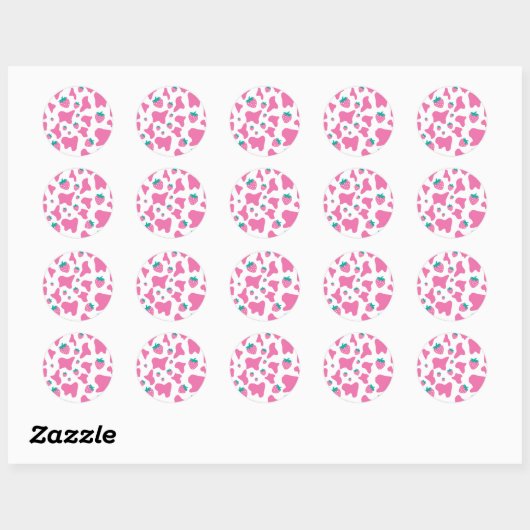 Sticker Rond Vache fraise (Feuille)