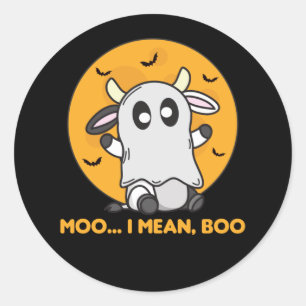 Sticker Rond Vache Ghost Cute Kawaii Halloween Moo I Mean Boo