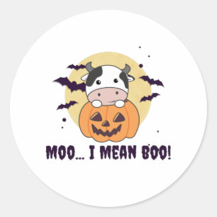 Sticker Rond Vache Ghost Cute Kawaii Halloween Moo I Mean Boo