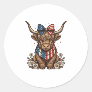 Sticker Rond Vache Highland Patriotique Vintage
