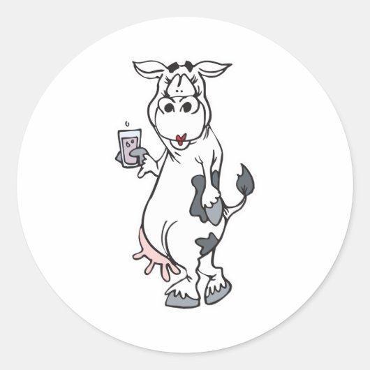 Sticker Rond vache idiote buvant du lait (Devant)