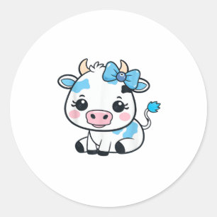 Sticker Rond Vache Kawaii adorable avec cerise et bow design