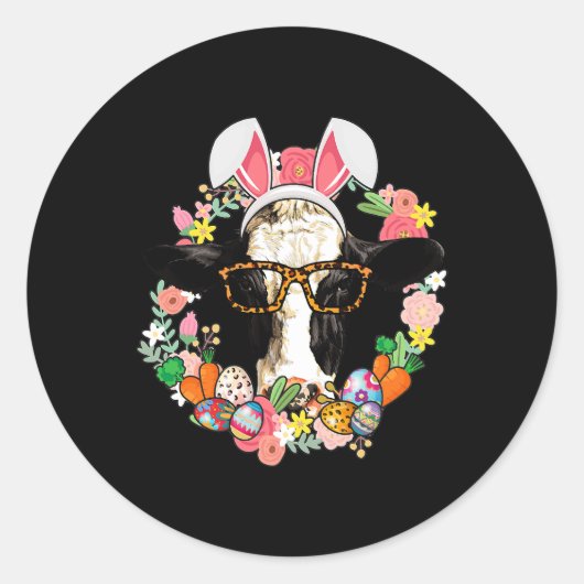 Sticker Rond Vache Lapin Oreilles Joyeux Paysan de Pâques (Devant)