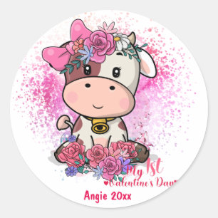 Sticker Rond Vache, ma première Saint Valentin
