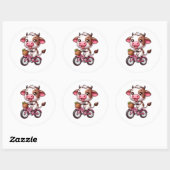 Sticker Rond Vache marron et blanche à vélo (Feuille)